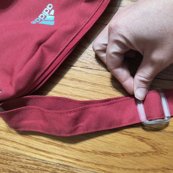 Adidas small mini shoulder bag, 9.5x5x3", pinkish red and aqua/blue color - Picture 9 of 15